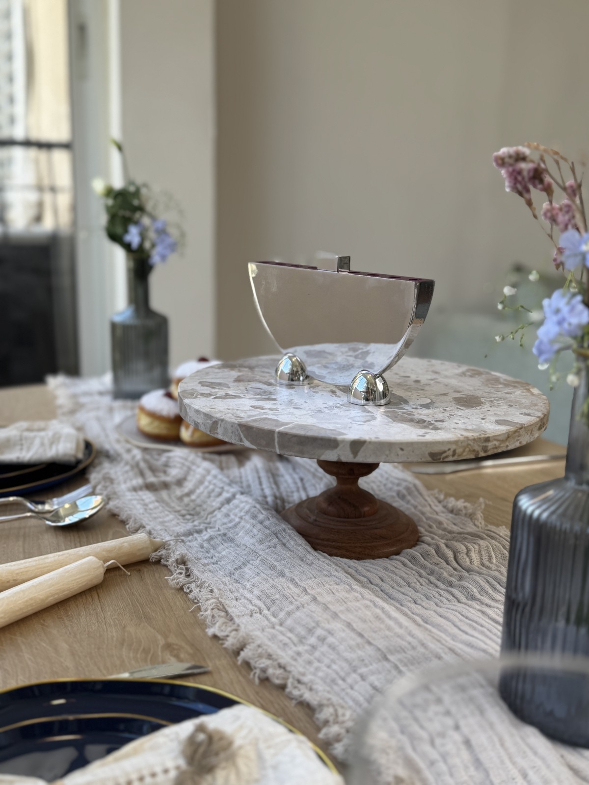 Modern Aluminum Menorah that Transforms into Candl , Jewish Wedding Gi