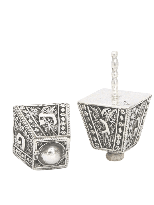 Dreidel en argent de forme triangulaire et carrée à Vint, Dreidels, Israël