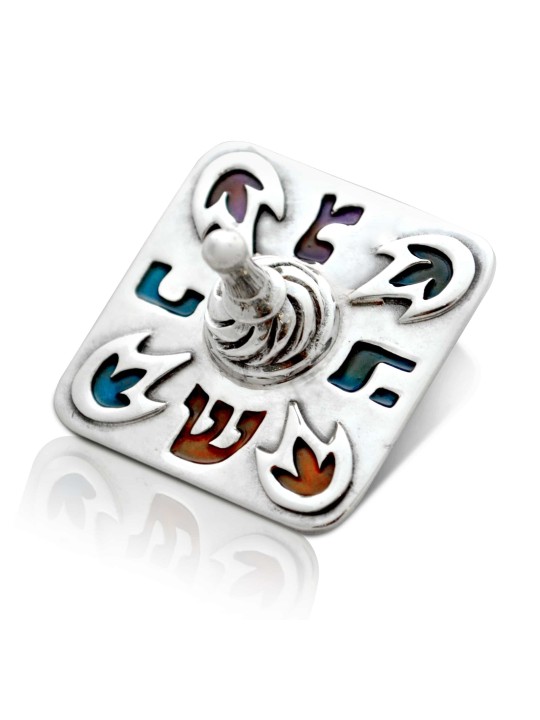 Argent sterling coloré Hanukkah Dreidel avec Col , Dreidels , Israël