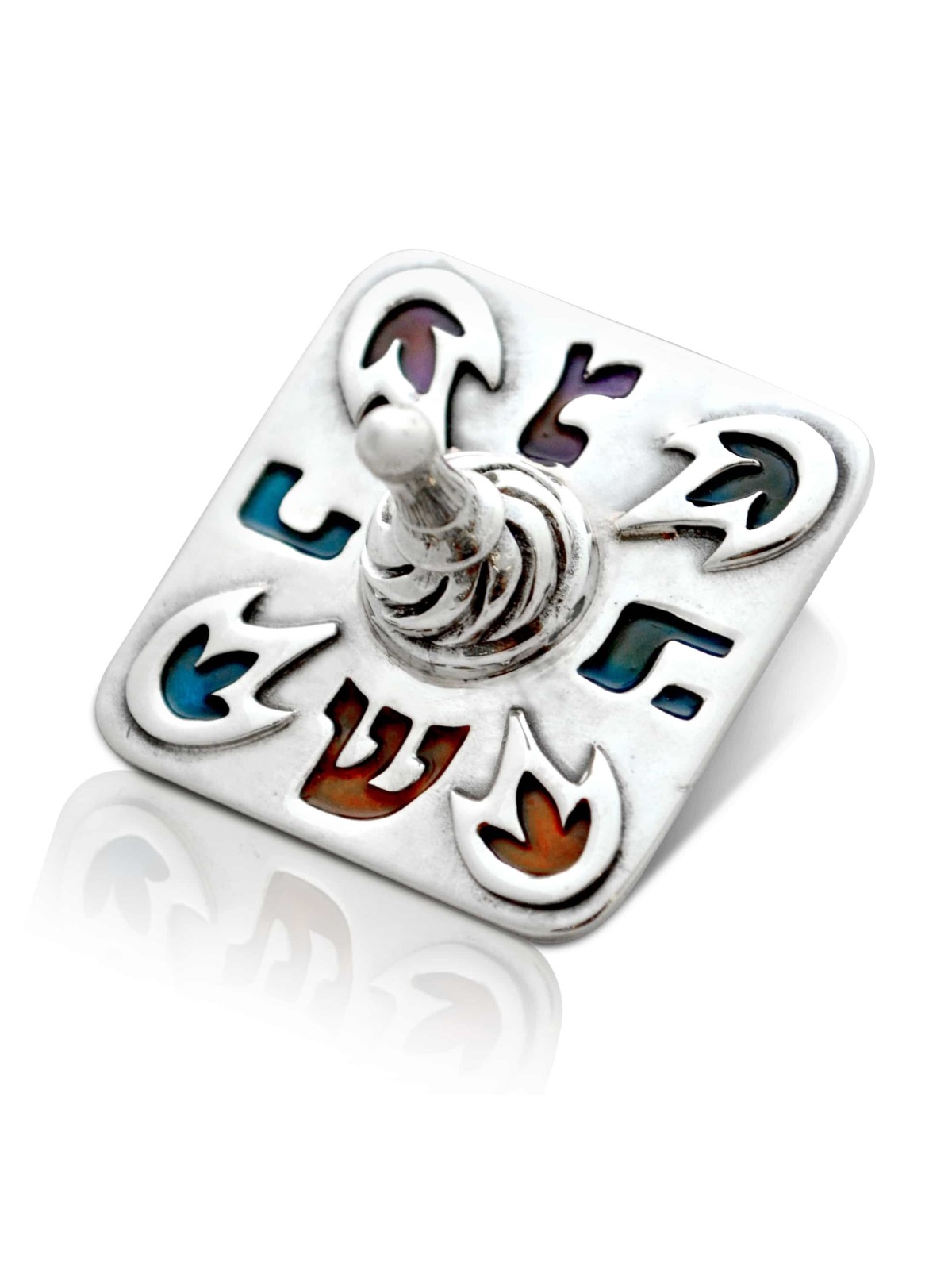 Sterling Silver Colorful Hanukkah Dreidel with Col , Dreidels , Israel
