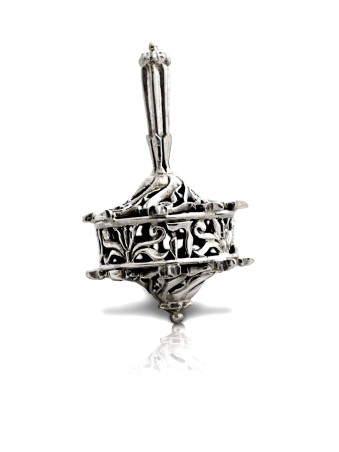 Dreidel en argent sterling décoré floral, Dreidels, Judaica israélien