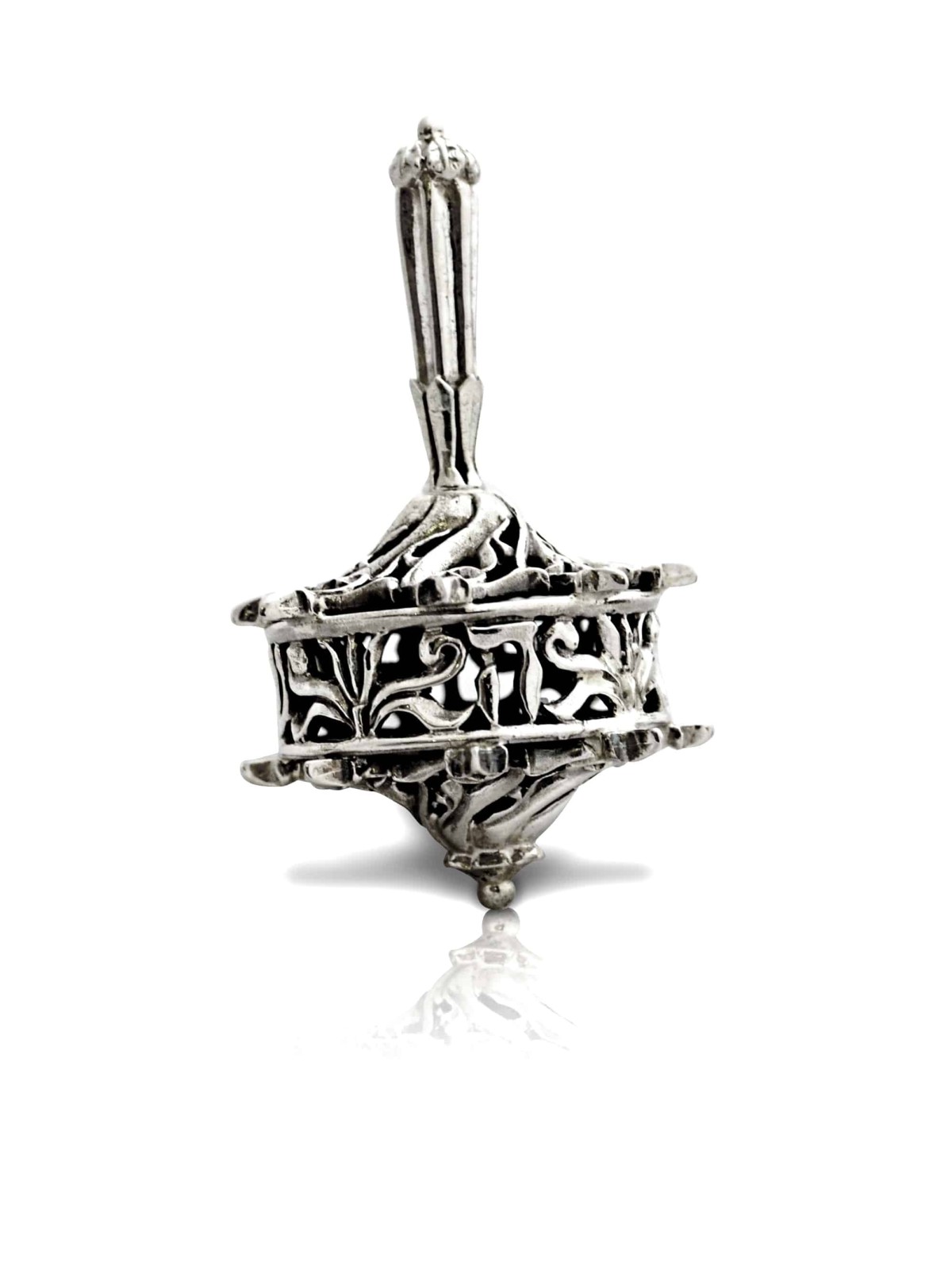 Dreidel en argent sterling décoré floral, Dreidels, Judaica israélien