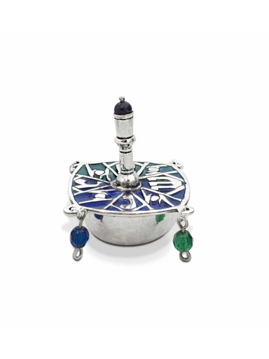 Argent sterling Émail bleu et perles Dreidel , Dreidels , Judai israélien