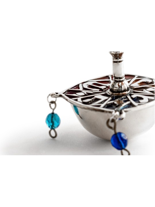 Argent sterling Émail bleu et perles Dreidel , Dreidels , Judai israélien
