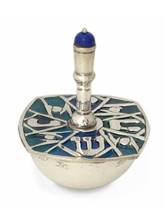 Argent sterling Émail bleu et perles Dreidel , Dreidels , Judai israélien