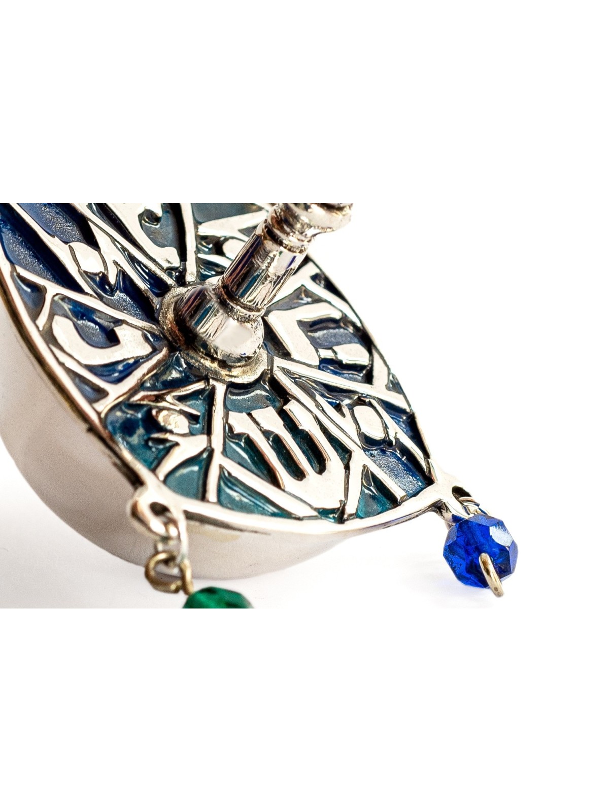 Argent sterling Émail bleu et perles Dreidel , Dreidels , Judai israélien