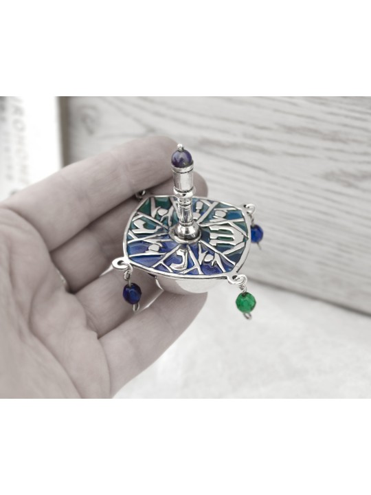 Argent sterling Émail bleu et perles Dreidel , Dreidels , Judai israélien