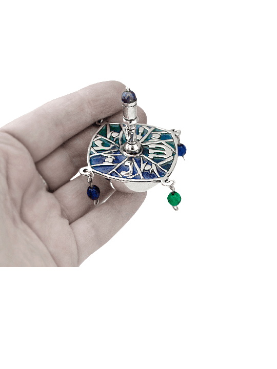Argent sterling Émail bleu et perles Dreidel , Dreidels , Judai israélien