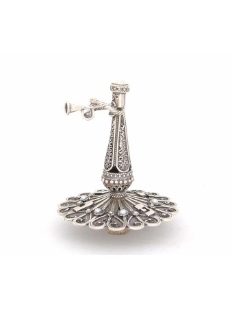 Trompette en filigrane d'argent Dreidel avec pierres blanches, Dreidels, israélien