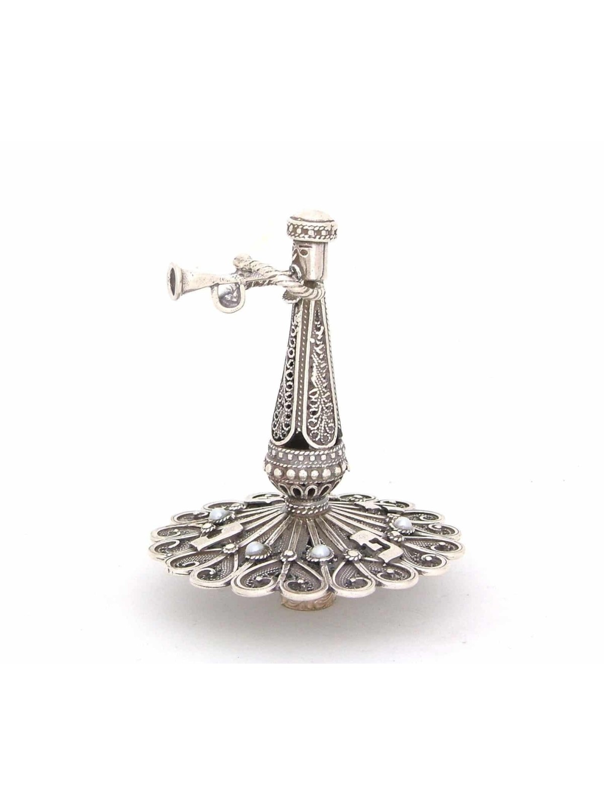 Trompette en filigrane d'argent Dreidel avec pierres blanches, Dreidels, israélien