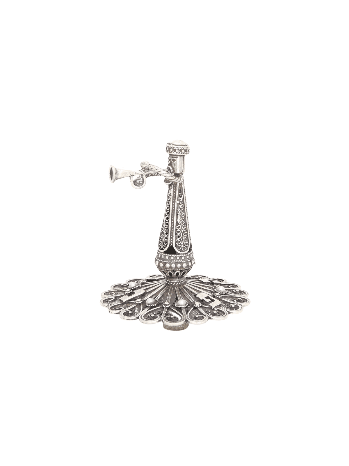 Silver Filigree Trumpet Dreidel With White Stones , Dreidels , Israeli