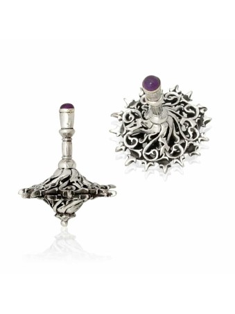 Superbe Dreidel en argent avec pierre d'améthyste, Dreidels, Judai israélien