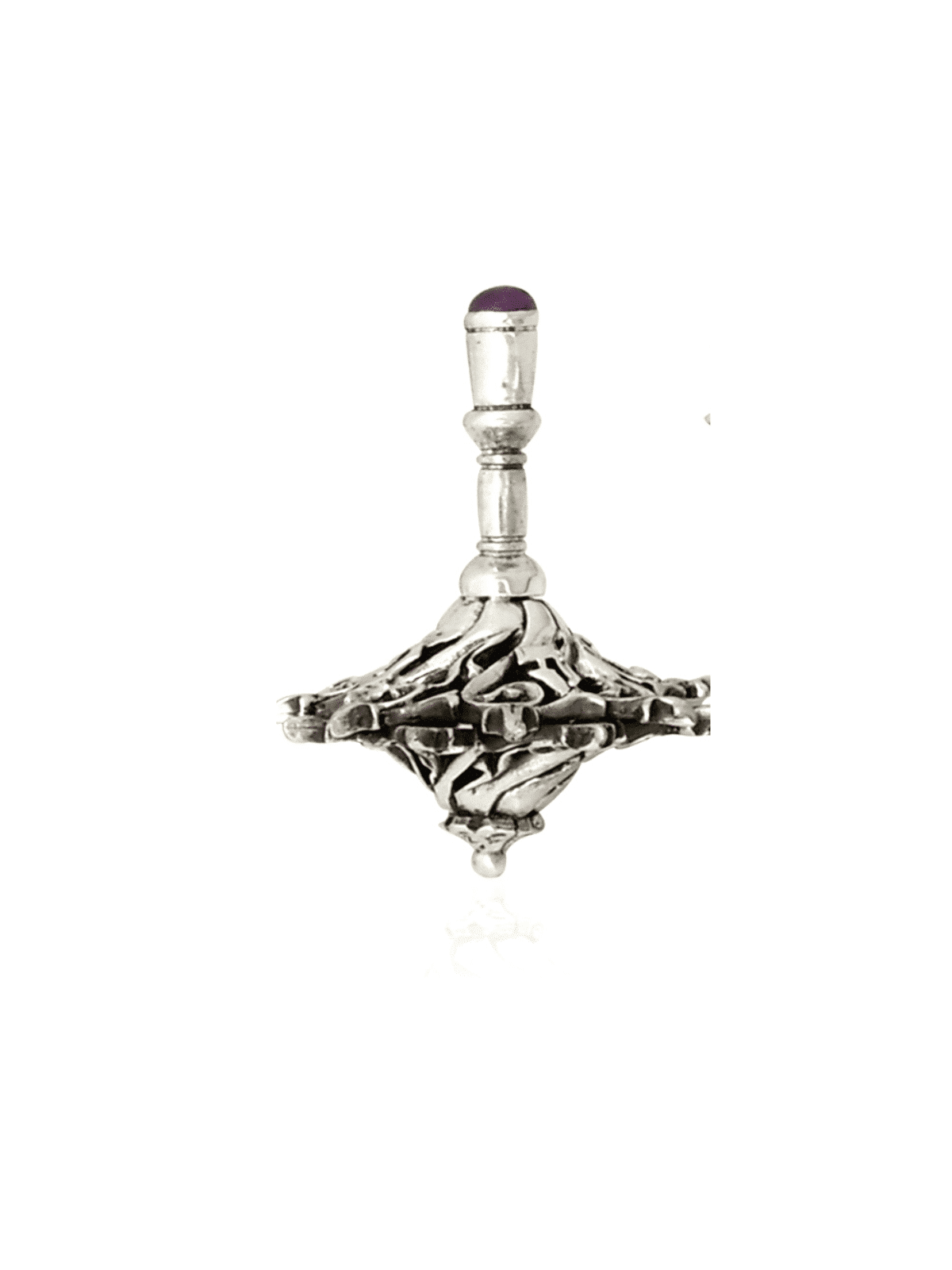 Superbe Dreidel en argent avec pierre d'améthyste, Dreidels, Judai israélien