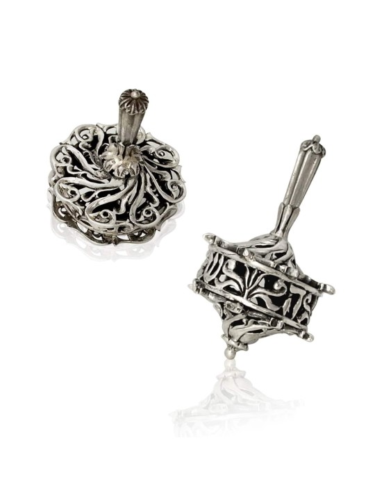 Unique Antique Filigree Inspired Silver Dreidel , Dreidels , Israeli J