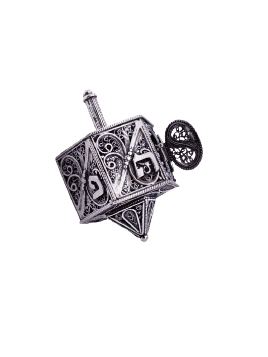 Grand Hanukkah en argent sterling attrayant, Dreidels, Israël