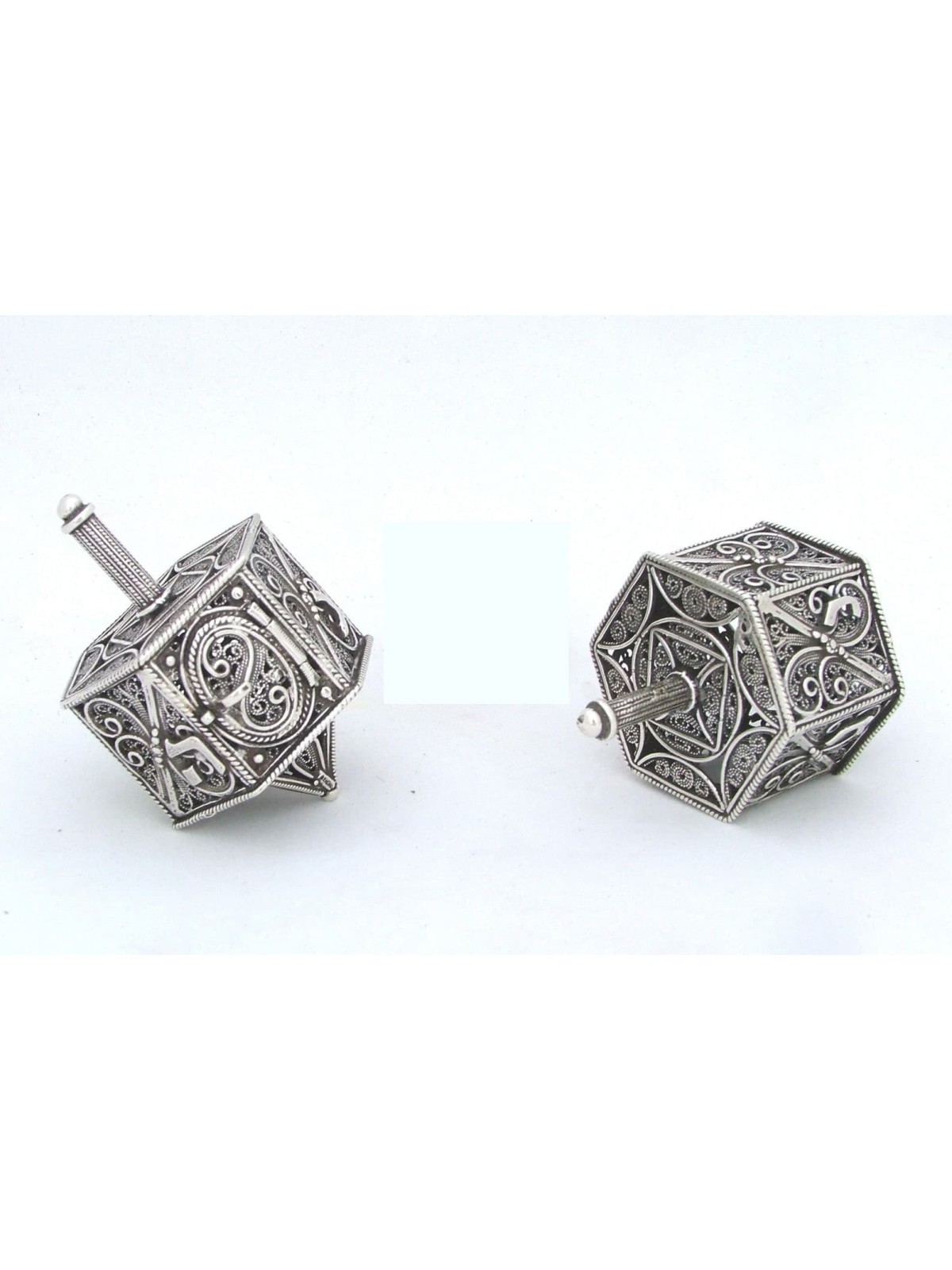 Grand Hanukkah en argent sterling attrayant, Dreidels, Israël