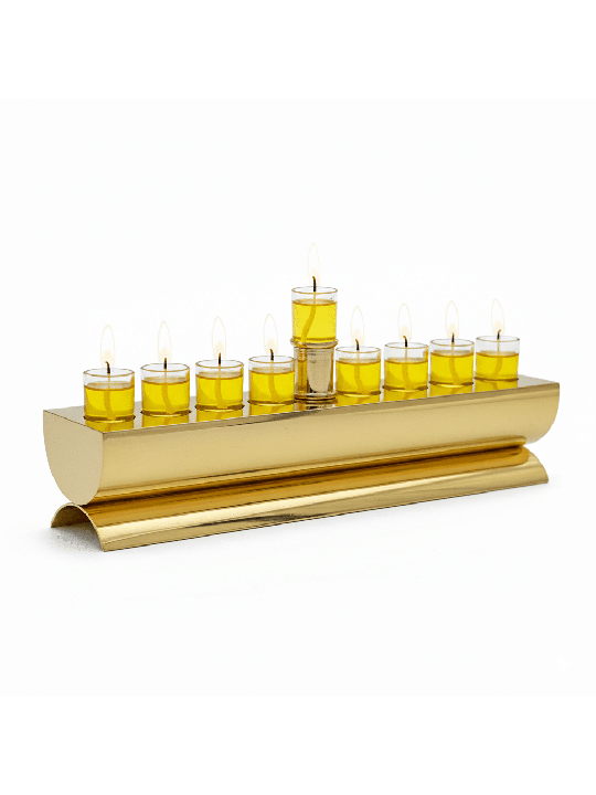 Modern Polished Brass Traveling Menorah for Candle , Modern Hanukkah M