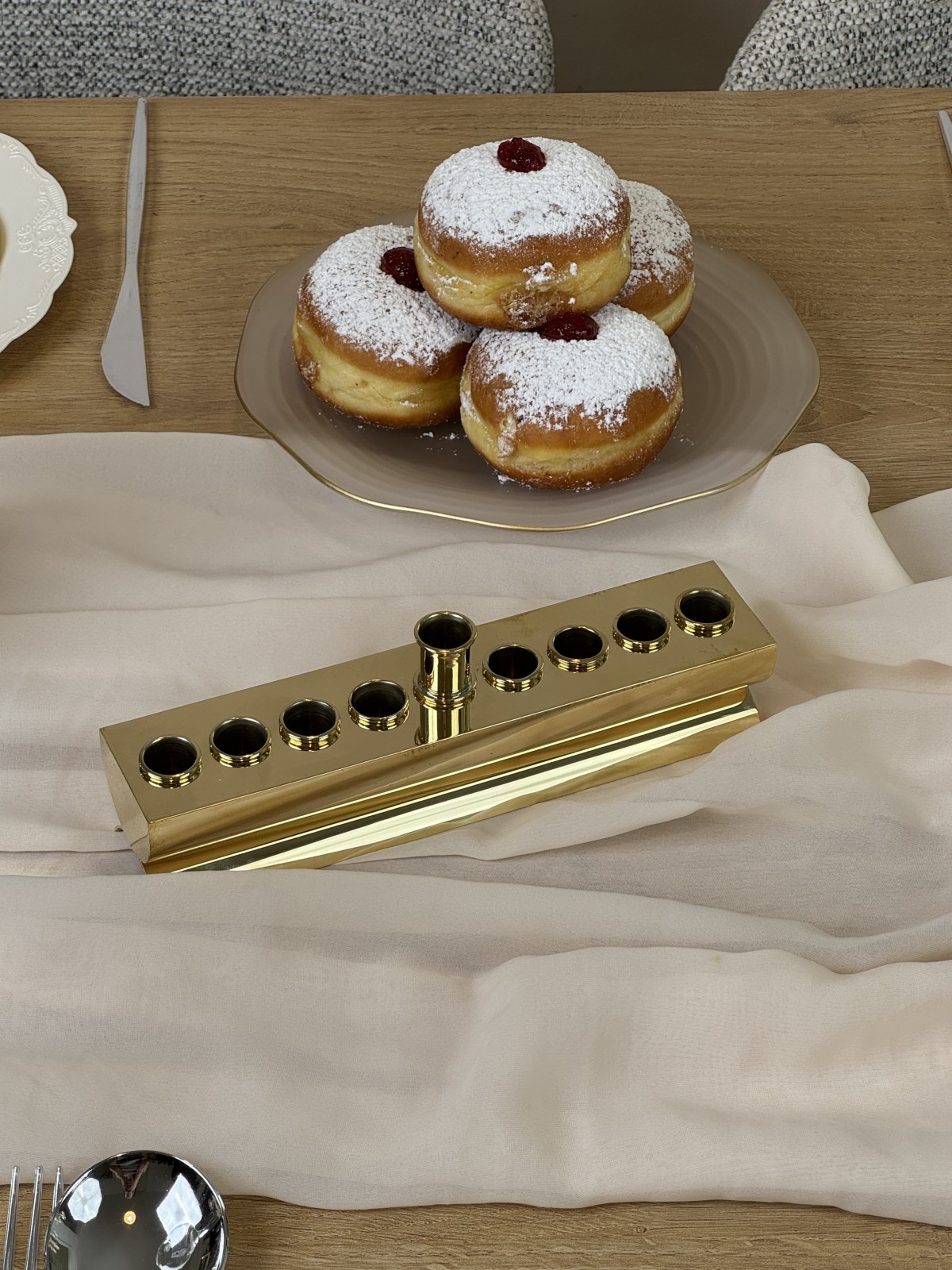 Modern Polished Brass Traveling Menorah for Candle , Modern Hanukkah M
