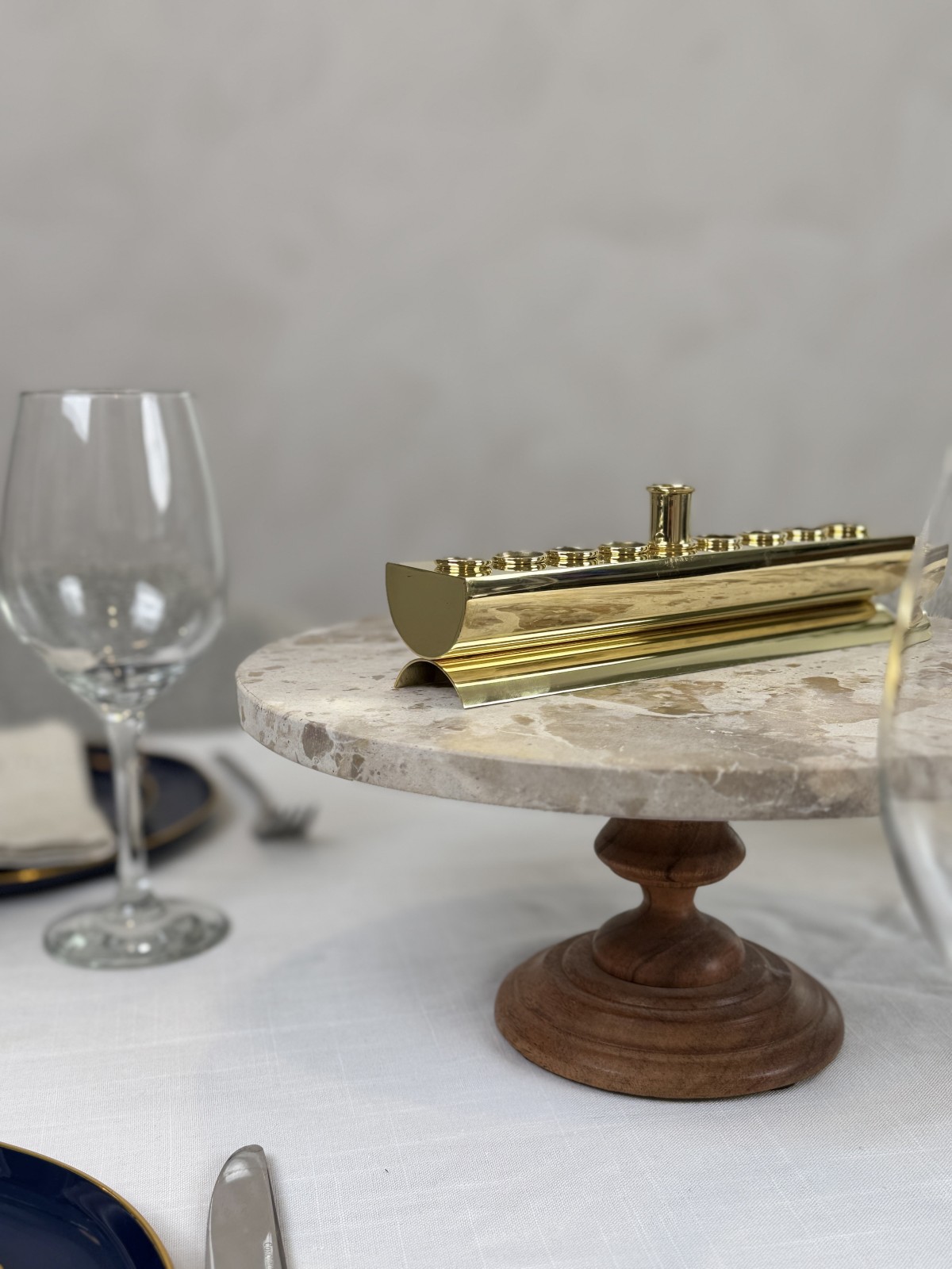 Modern Polished Brass Traveling Menorah for Candle , Modern Hanukkah M