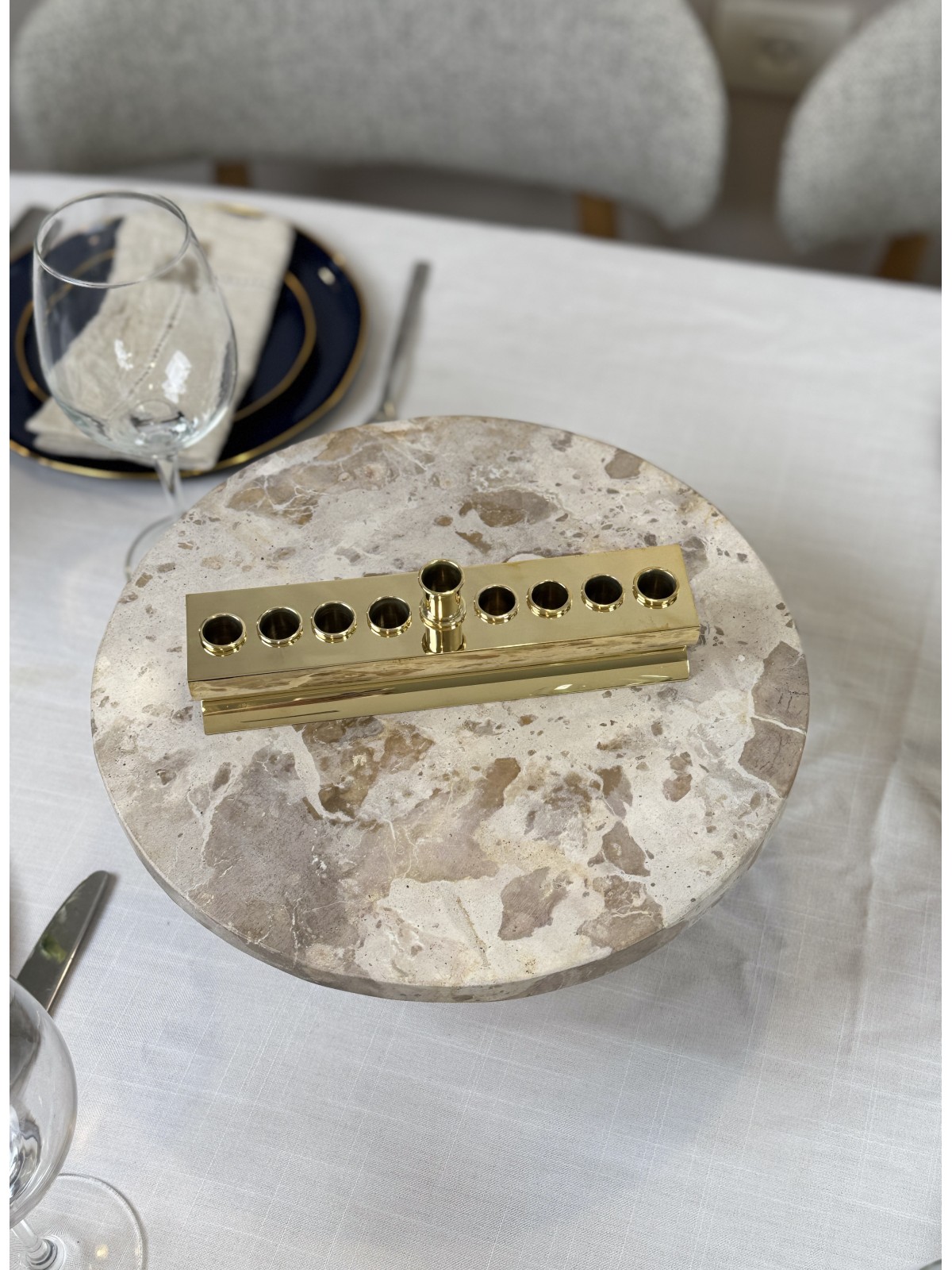 Menorah de voyage en laiton poli moderne pour bougie, Hanukkah moderne M