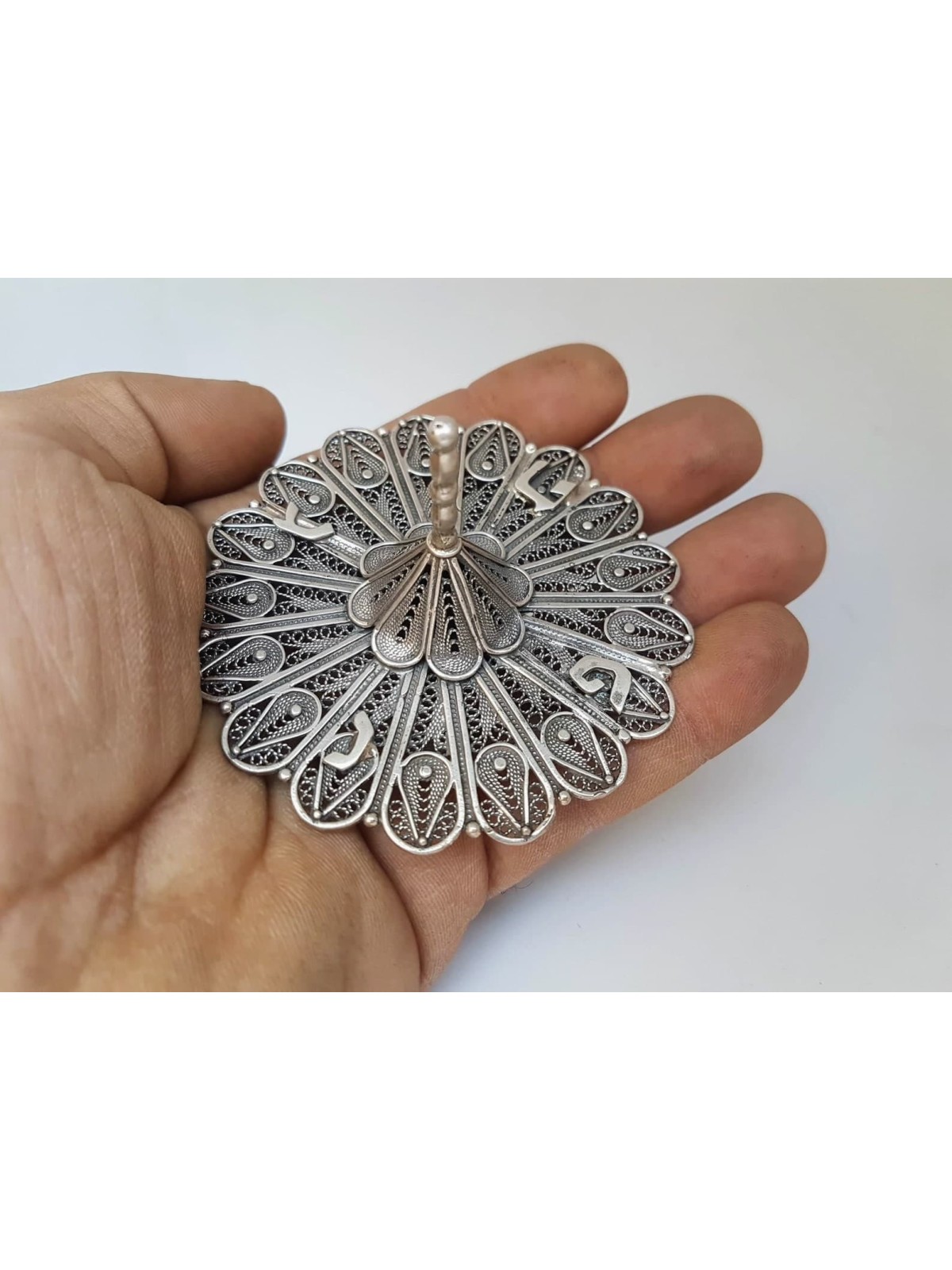 Extra Large Sterling Silver Filigree Dreidel Tradi , Dreidels , Israel
