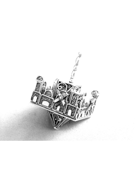Dreidel de Jérusalem en argent sterling en forme carrée, Dreidels, israélien