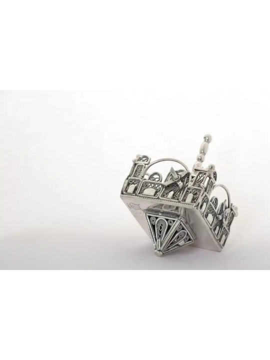 Sterling Silver Jerusalem Dreidel In Square Shape , Dreidels , Israeli
