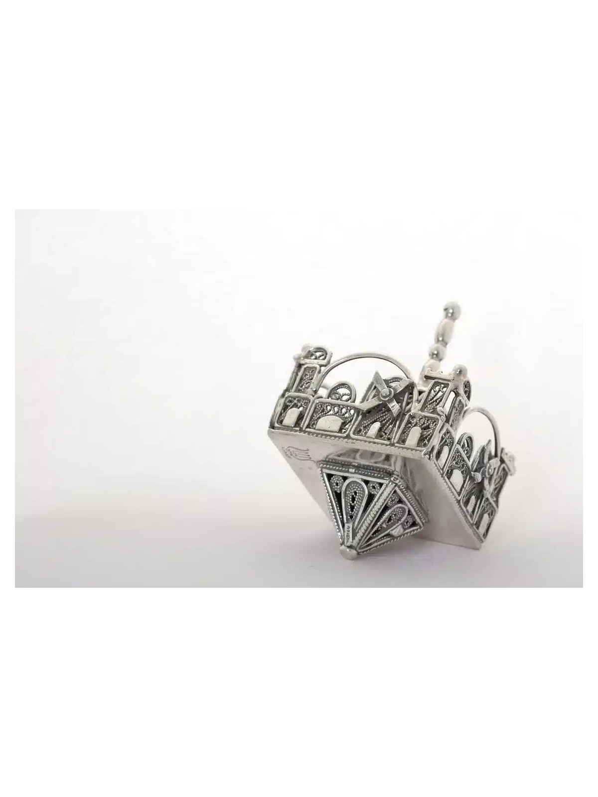 Dreidel de Jérusalem en argent sterling en forme carrée, Dreidels, israélien