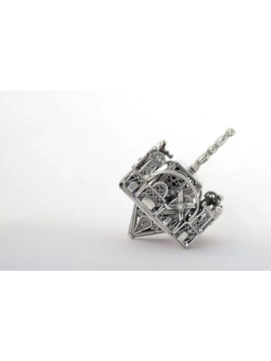 Sterling Silver Jerusalem Dreidel In Square Shape , Dreidels , Israeli