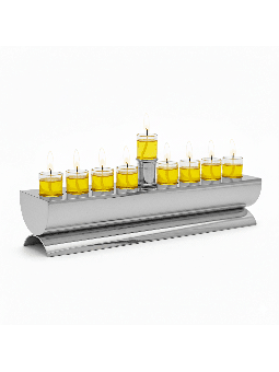 Menorah ronde et plate plaquée argent de créateur - Made i, Hanukkah moderne M