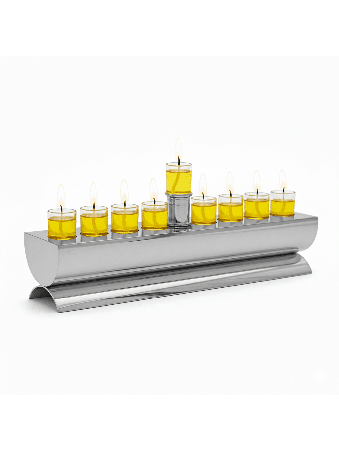 Menorah ronde et plate plaquée argent de créateur - Made i, Hanukkah moderne M