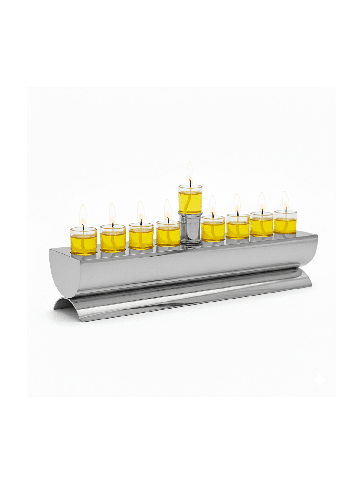 Designer Round Flat Silver Plated Menorah - Made i , Modern Hanukkah M