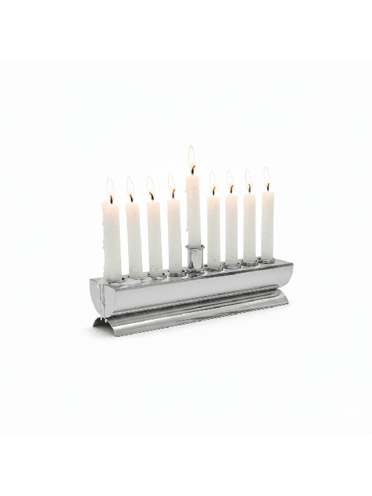 Menorah ronde et plate plaquée argent de créateur - Made i, Hanukkah moderne M