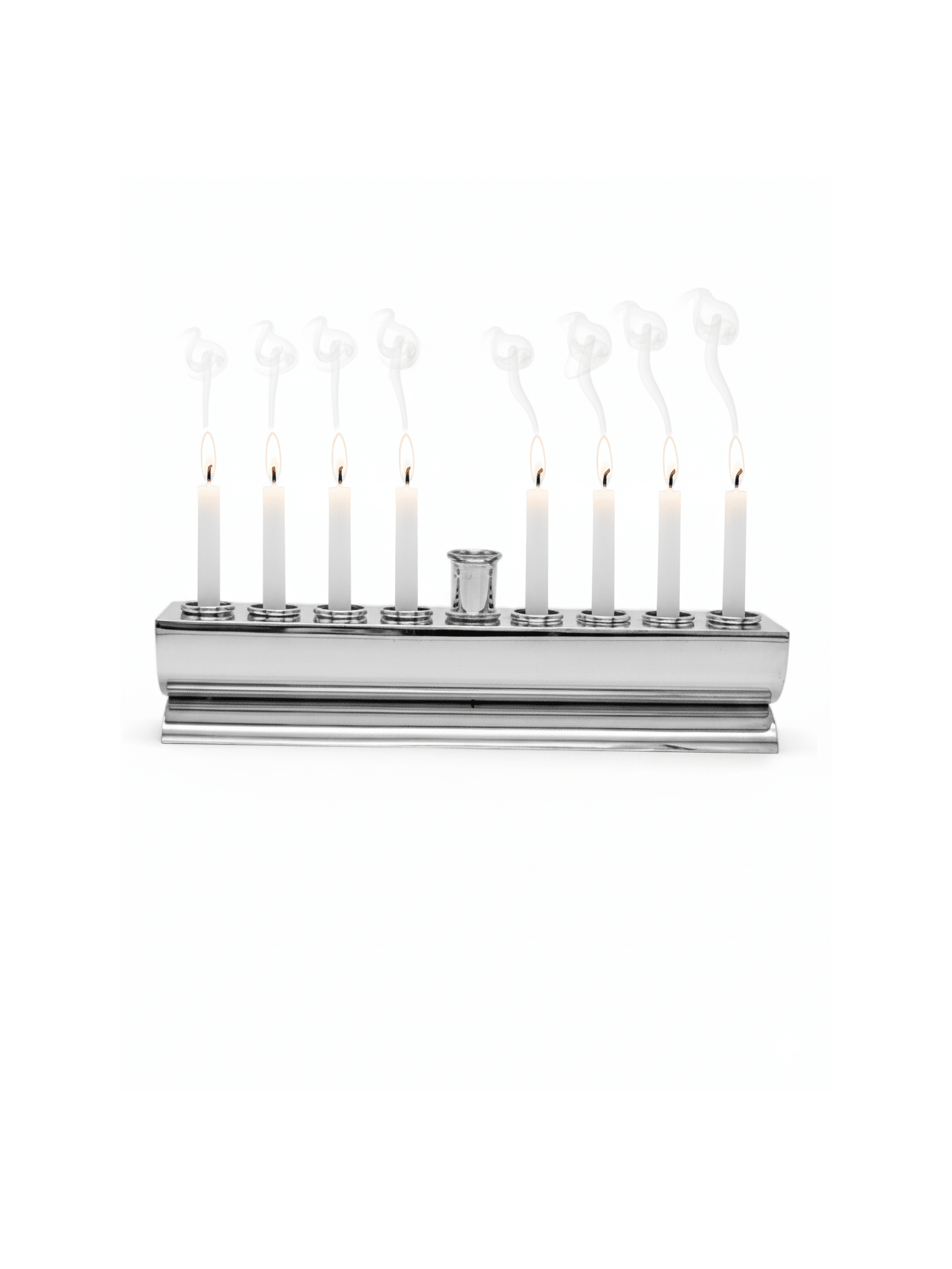 Menorah ronde et plate plaquée argent de créateur - Made i, Hanukkah moderne M