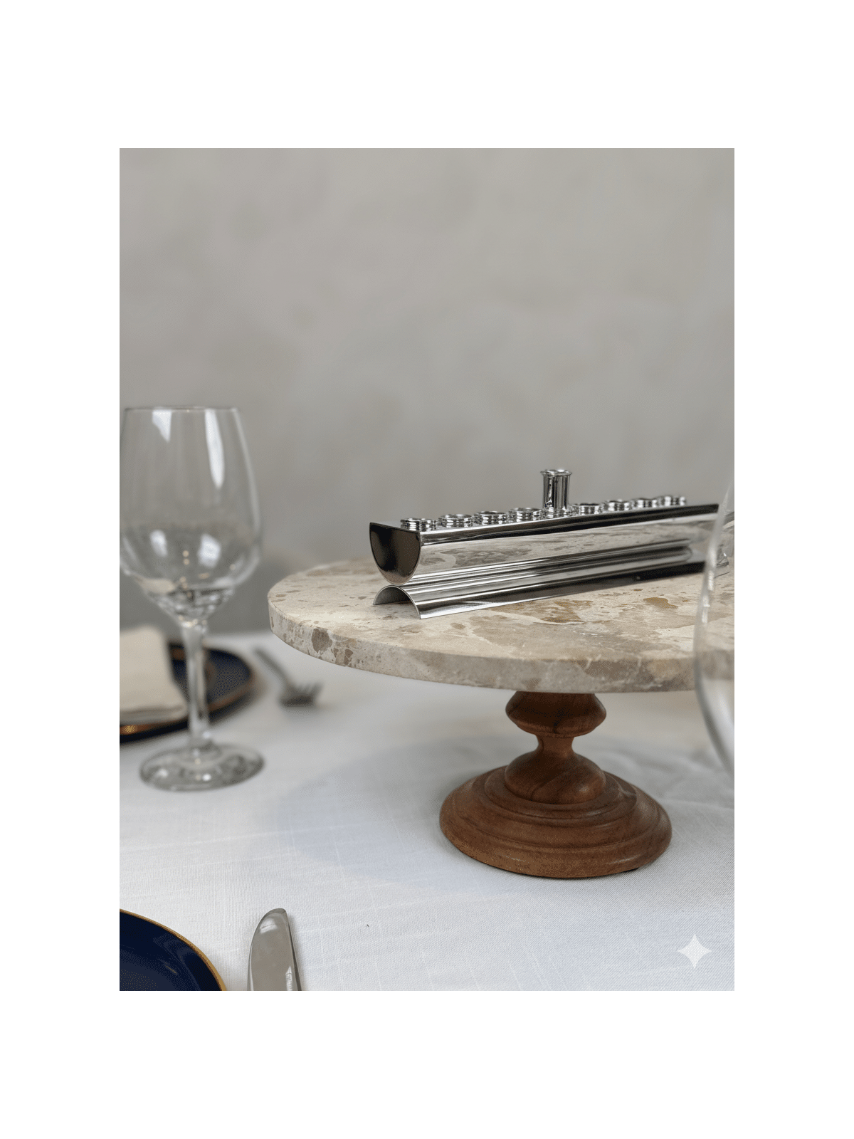 Designer Round Flat Silver Plated Menorah - Made i , Modern Hanukkah M