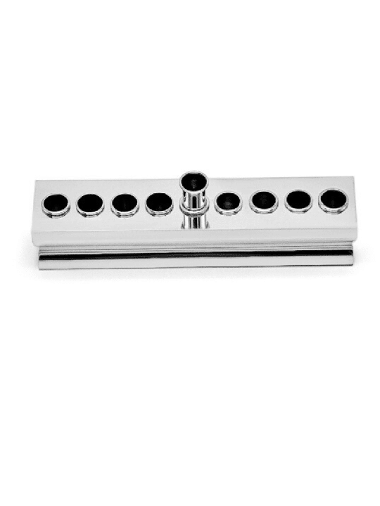 Designer Round Flat Silver Plated Menorah - Made i , Modern Hanukkah M
