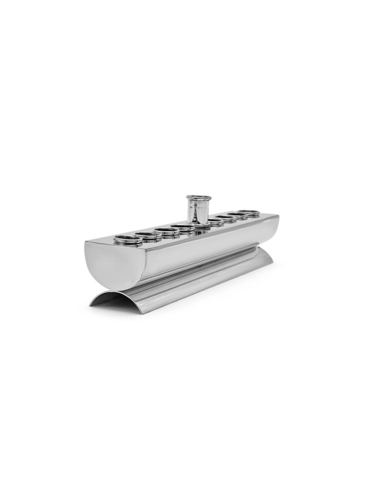 Designer Round Flat Silver Plated Menorah - Made i , Modern Hanukkah M