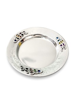 Sterling Silver Grapes Decorated Plate , Tu B'Av Gifts , Israeli Judai