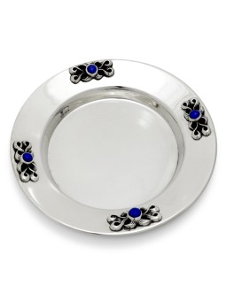Floral Sterling Silver Plate with Natural Lapis La , Tu B'Av Gifts , I