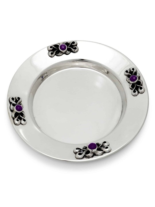 Sterling Silver Decorated Plate for Kiddush with A , Tu B'Av Gifts , I