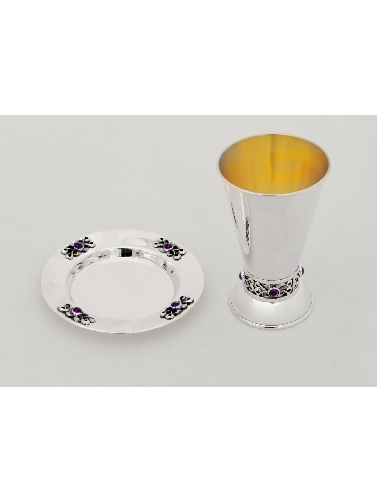 Assiette décorée en argent sterling pour Kiddouch avec A , Cadeaux Tu B'Av , I