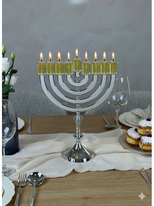 זרועות מסתובבות גדולות חנוכיית אלומיניום מכסף מבריק wi , Jewish Wedding Gi