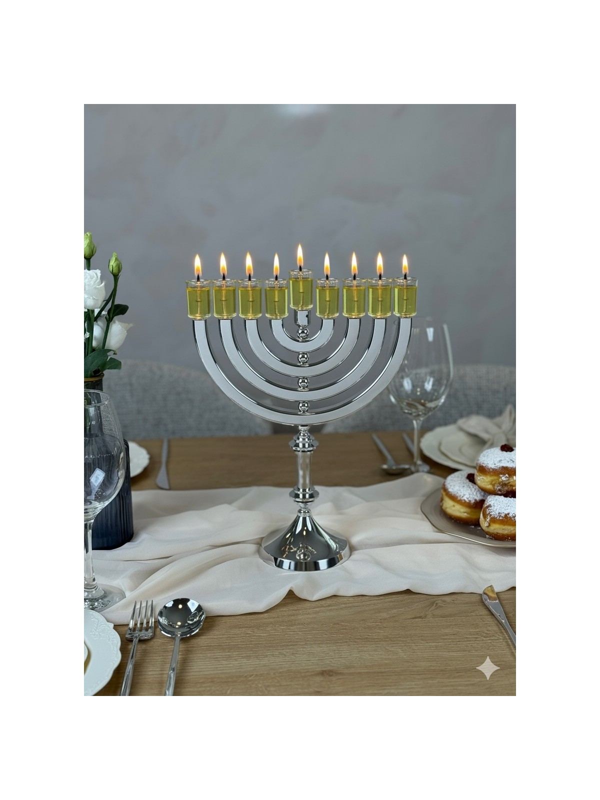 Menorah en aluminium argenté brillant à grands bras rotatifs, Gi de mariage juif
