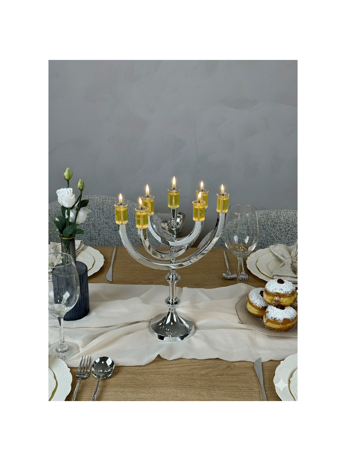 זרועות מסתובבות גדולות חנוכיית אלומיניום מכסף מבריק wi , Jewish Wedding Gi