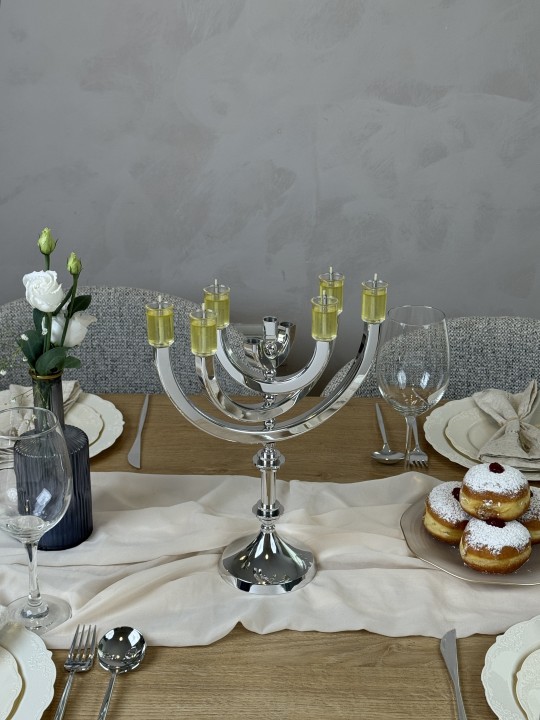 Menorah en aluminium argenté brillant à grands bras rotatifs, Gi de mariage juif