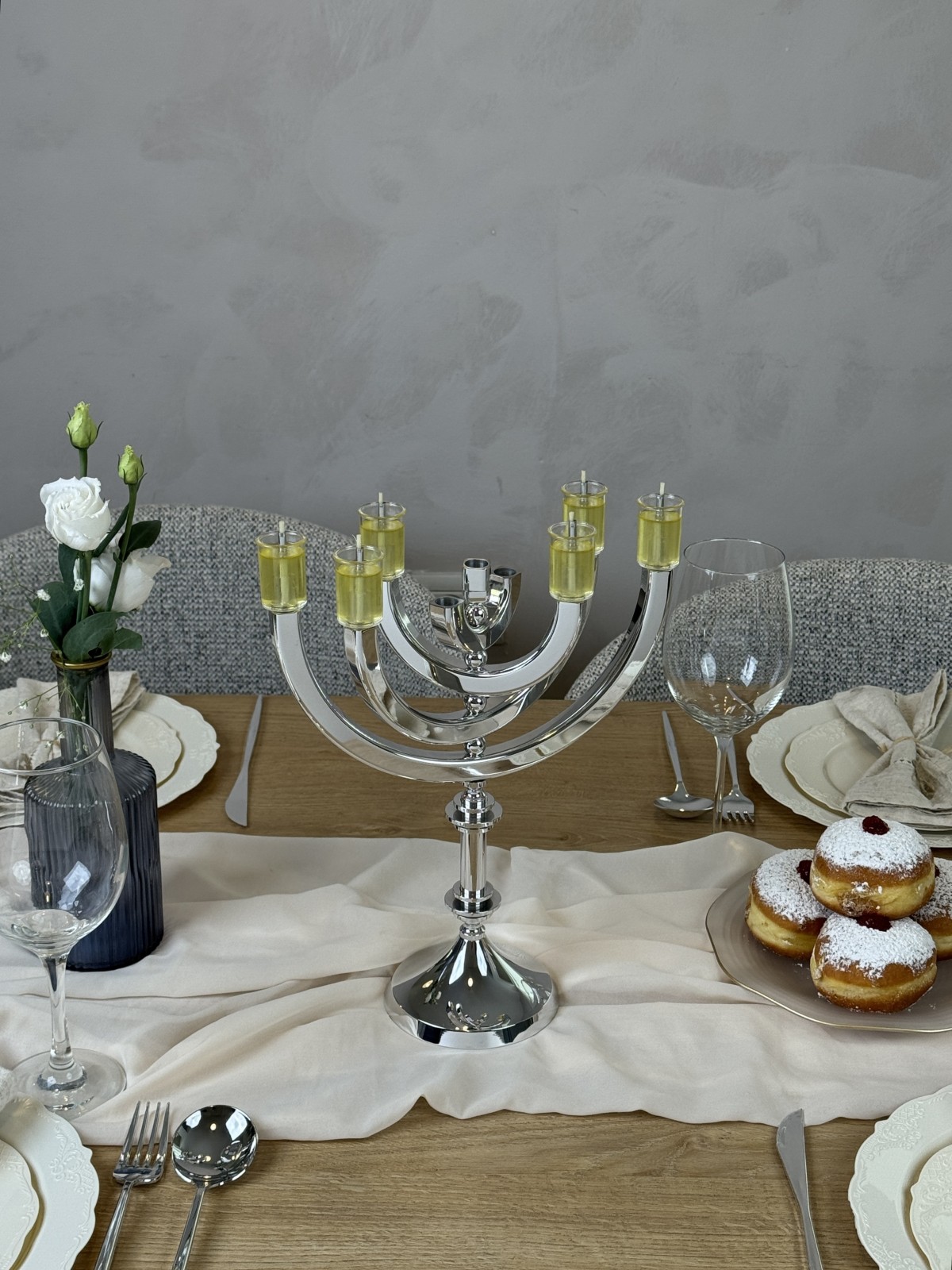 Menorah en aluminium argenté brillant à grands bras rotatifs, Gi de mariage juif