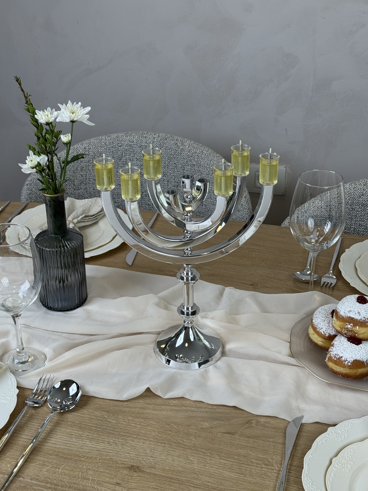 Menorah en aluminium argenté brillant à grands bras rotatifs, Gi de mariage juif