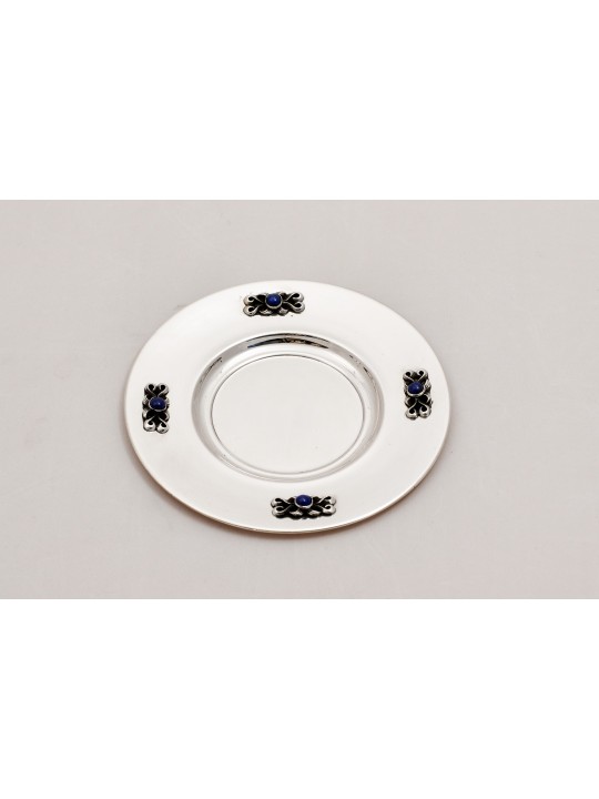 Assiette de coupe de Kiddouch en argent avec pierre de lapis sertie à la main, cadeaux Tu B'Av, I