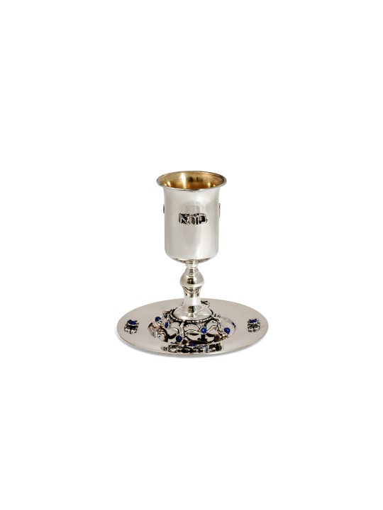 Assiette de coupe de Kiddouch en argent avec pierre de lapis sertie à la main, cadeaux Tu B'Av, I
