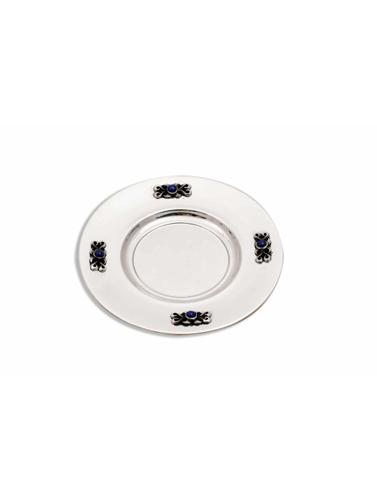 Assiette de coupe de Kiddouch en argent avec pierre de lapis sertie à la main, cadeaux Tu B'Av, I